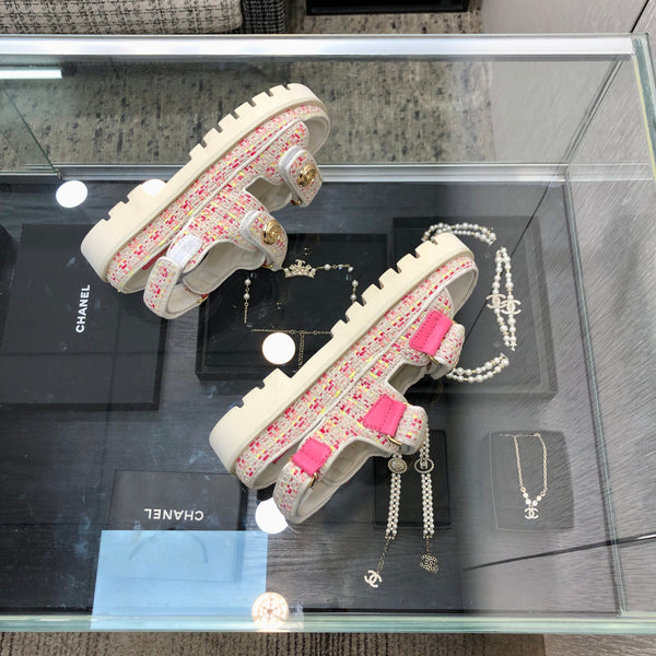 DAD SANDAL IN WHITE MIX BRIGHT PINK TWEED FABRIC