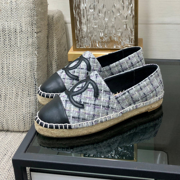 ESPADRILLE IN TESSUTO TWEED COLORATO E PELLE DI VITELLO NERA