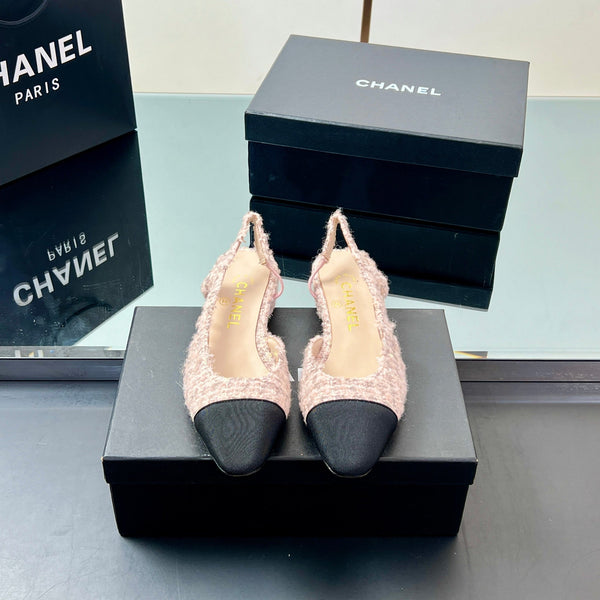 CC Slingback 2.5cm Light Pink Black Fabric Tweed