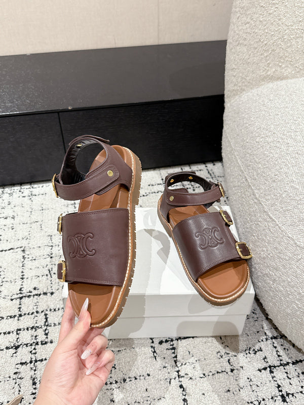 CELINE 25C Dad Sandal Mule Hickory Brown Cowhide 232352