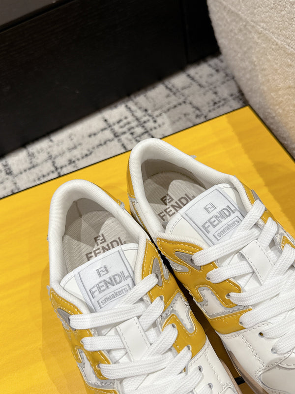 Fendi Match Trainers White Yellow Leather 679605