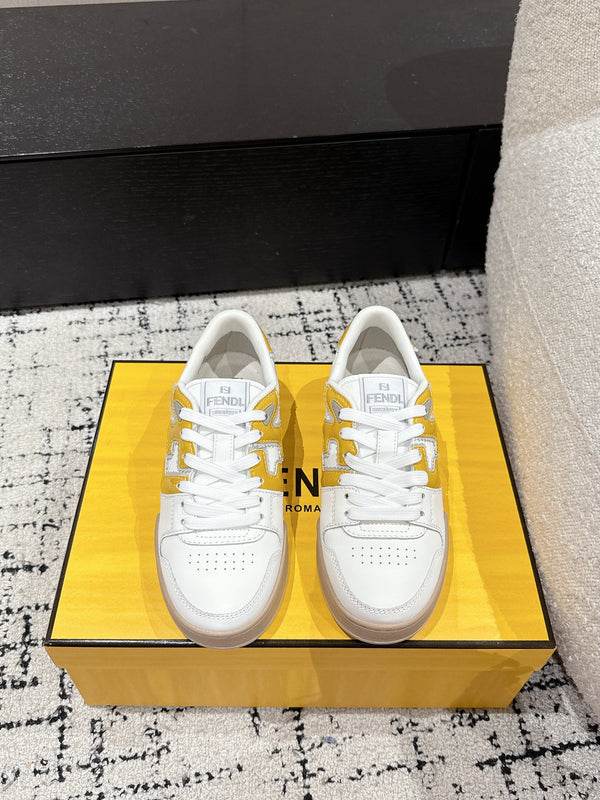 Fendi Match Trainers White Yellow Leather 679605