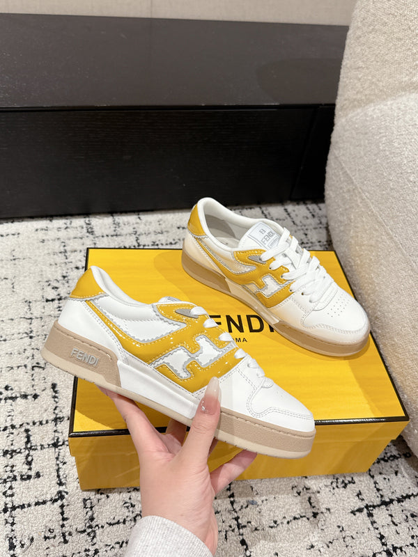 Fendi Match Trainers White Yellow Leather 679605