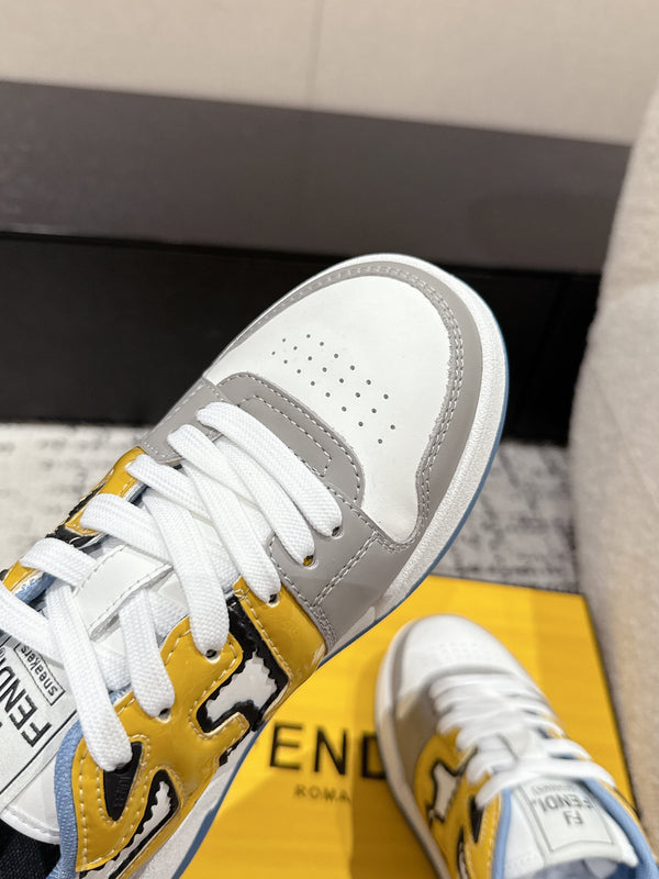 Fendi Match Trainers Grey Yellow Leather 679607