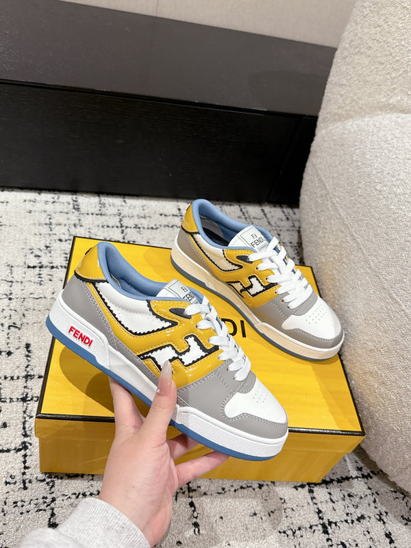 Fendi Match Trainers Grey Yellow Leather 679607