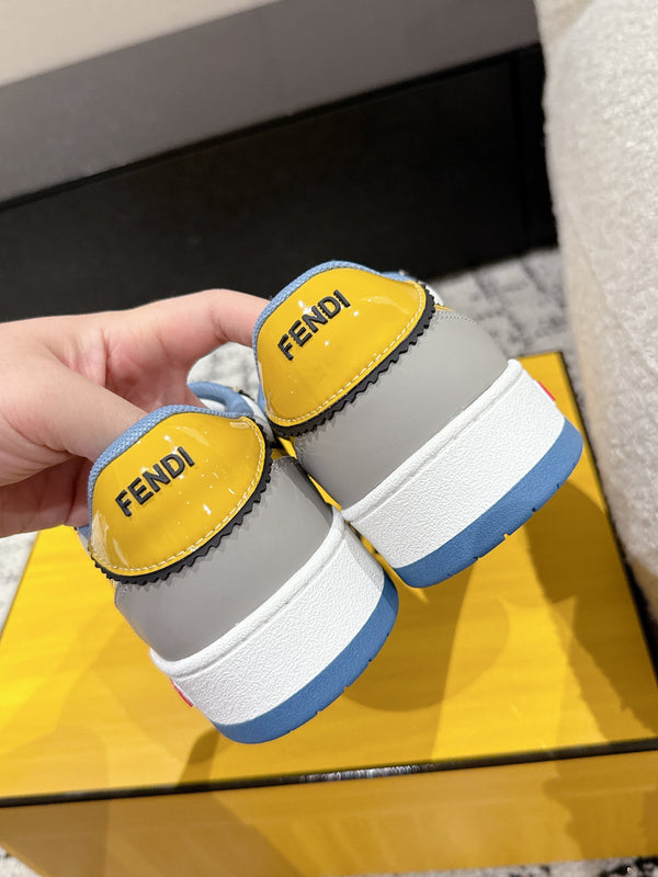 Fendi Match Trainers Grey Yellow Leather 679607
