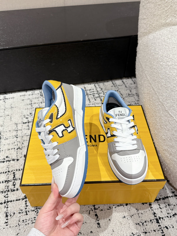 Fendi Match Trainers Grey Yellow Leather 679607