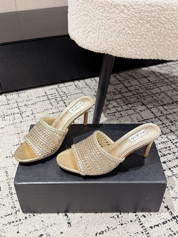 ALAIA Muller high-heeled metallic gold woven leather