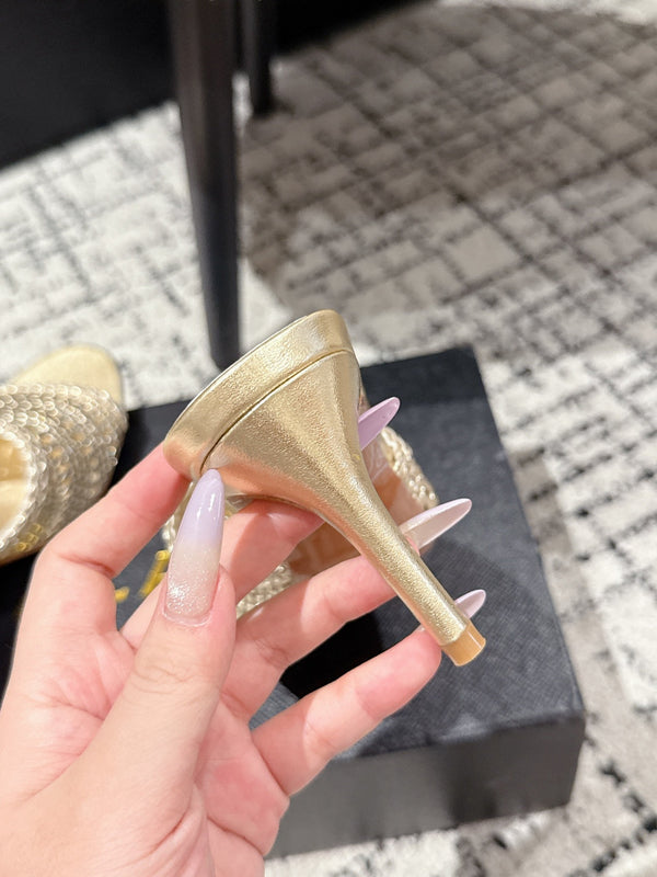 ALAIA Muller high-heeled metallic gold woven leather