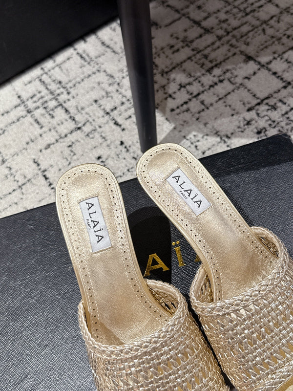 ALAIA Muller high-heeled metallic gold woven leather