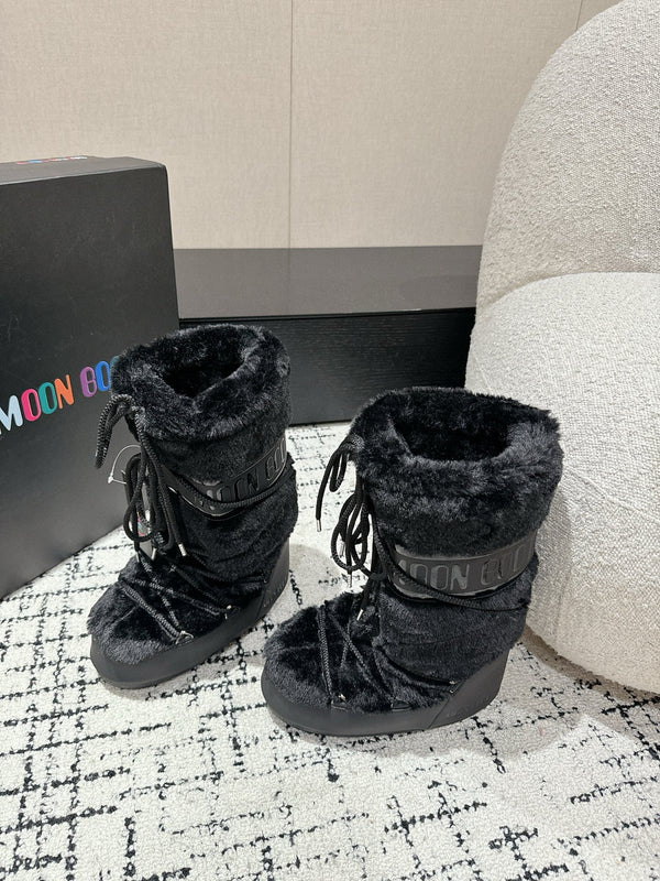 Moon Boot Icon Faux Fur Boots Black Shearing 541980