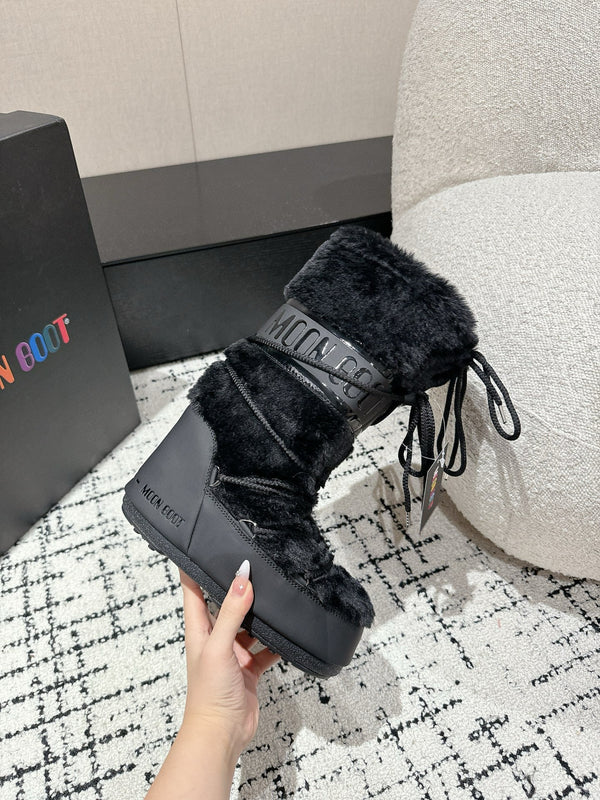 Moon Boot Icon Faux Fur Boots Black Shearing 541980
