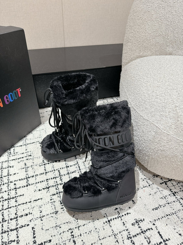 Moon Boot Icon Faux Fur Boots Black Shearing 541980