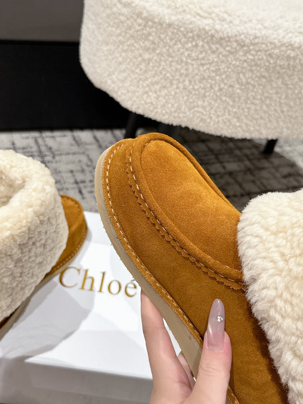 Chloe Snow Boots Tan Cream Suede Wool 514334