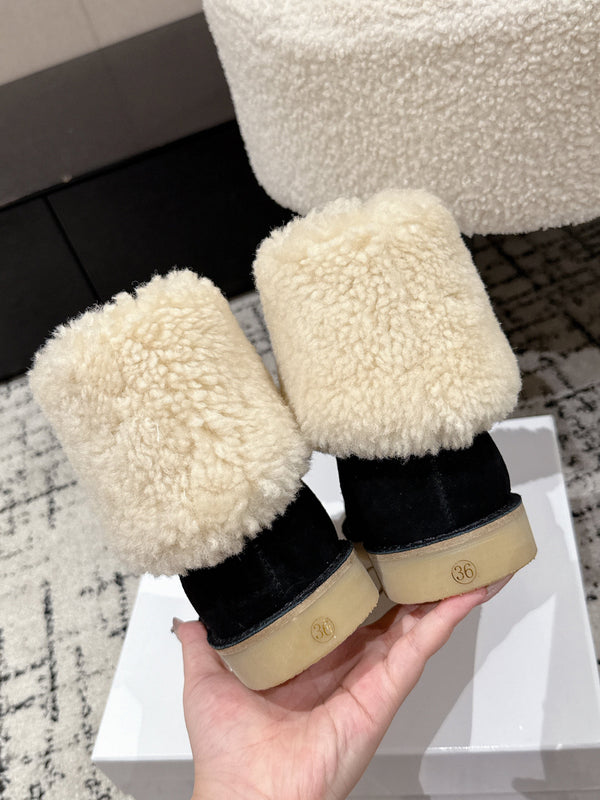Chloe Snow Boots Black Suede Wool 514335