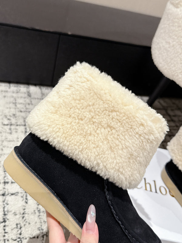 Chloe Snow Boots Black Suede Wool 514335