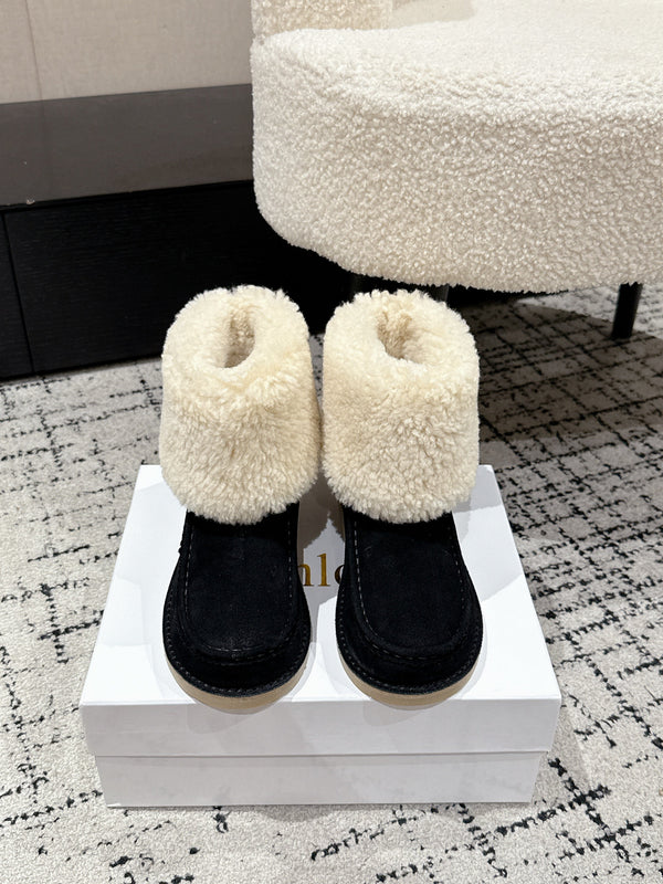 Chloe Snow Boots Black Suede Wool 514335