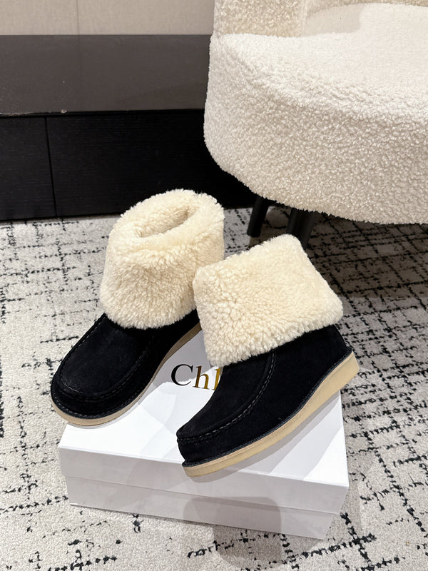 Chloe Snow Boots Black Suede Wool 514335