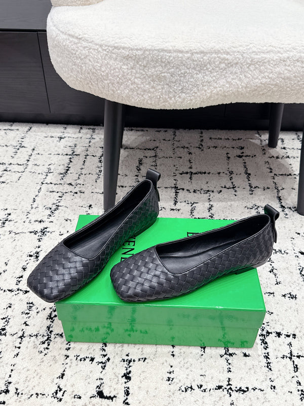 BV Charlotte Ballet Flat Black Woven Leather 769996