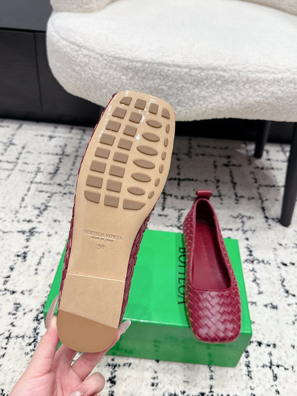 BV Charlotte Ballet Flat Burgundy Woven Leather 769997