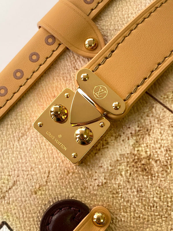 LV M12480 Side Trunk MM Beige Canvas & Cowhide