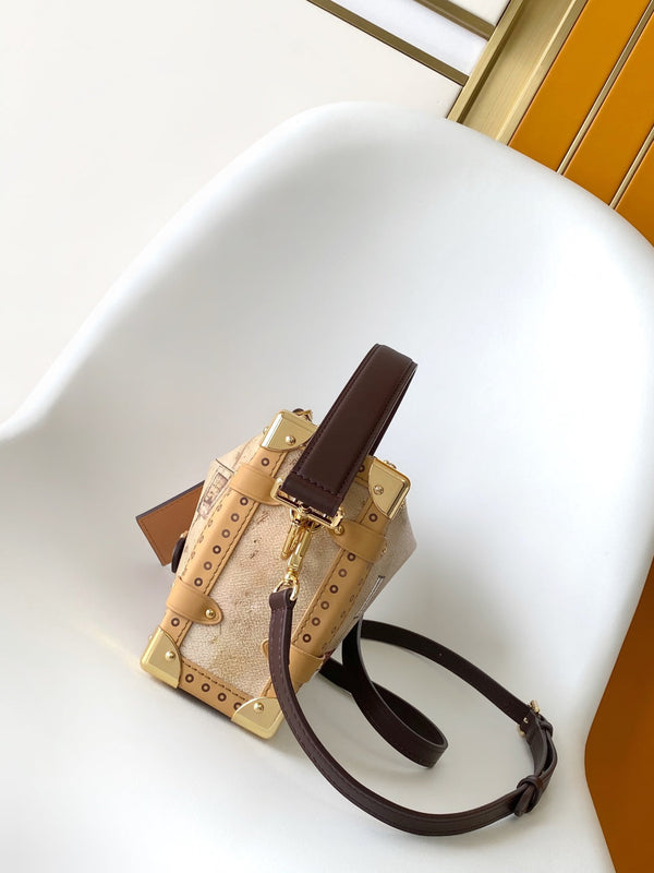 LV M12480 Side Trunk MM Beige Canvas & Cowhide