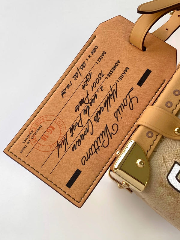 LV M12480 Side Trunk MM Beige Canvas & Cowhide