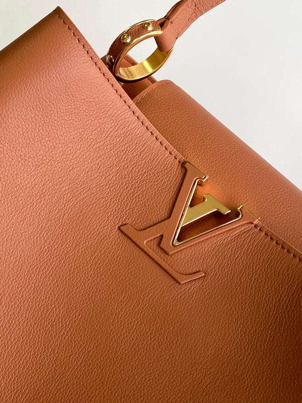 CAPUCINES GM 33CM BROWN GOLD TAURILLON LEATHER 252019