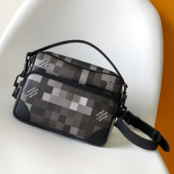 Lv Nil Messenger Black Damoflage Black Canvas- Black Metal