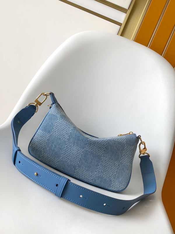LV Pochette Accessories XL Denim Blue Cotton 3D Effect Damier Denim Pattern GHW