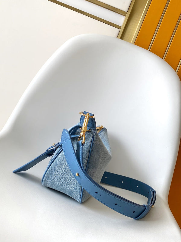 LV Pochette Accessories XL Denim Blue Cotton 3D Effect Damier Denim Pattern GHW