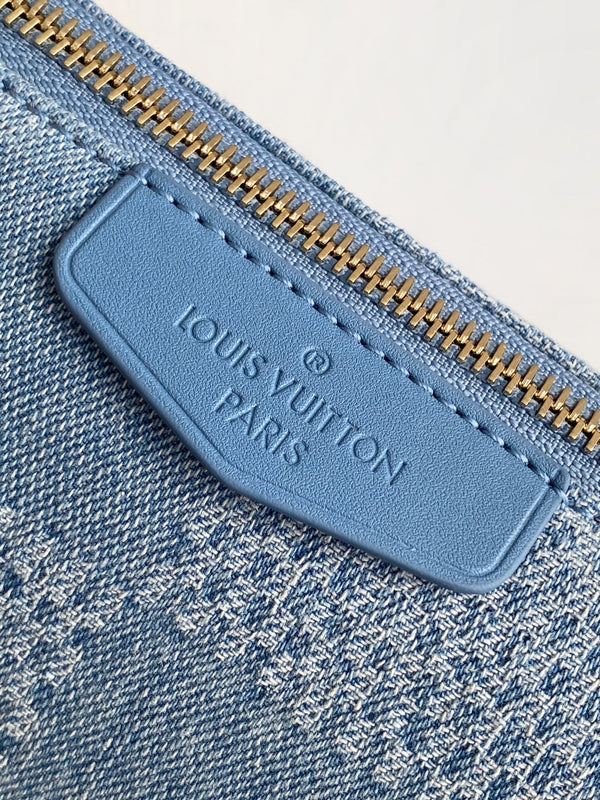 LV Pochette Accessories XL Denim Blue Cotton 3D Effect Damier Denim Pattern GHW
