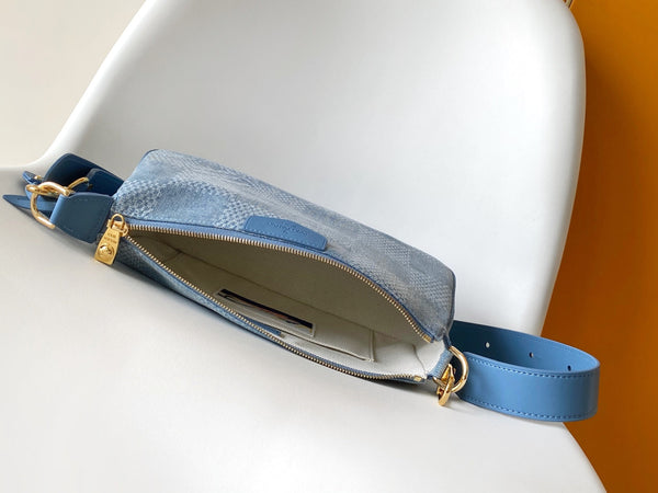 LV Pochette Accessories XL Denim Blue Cotton 3D Effect Damier Denim Pattern GHW