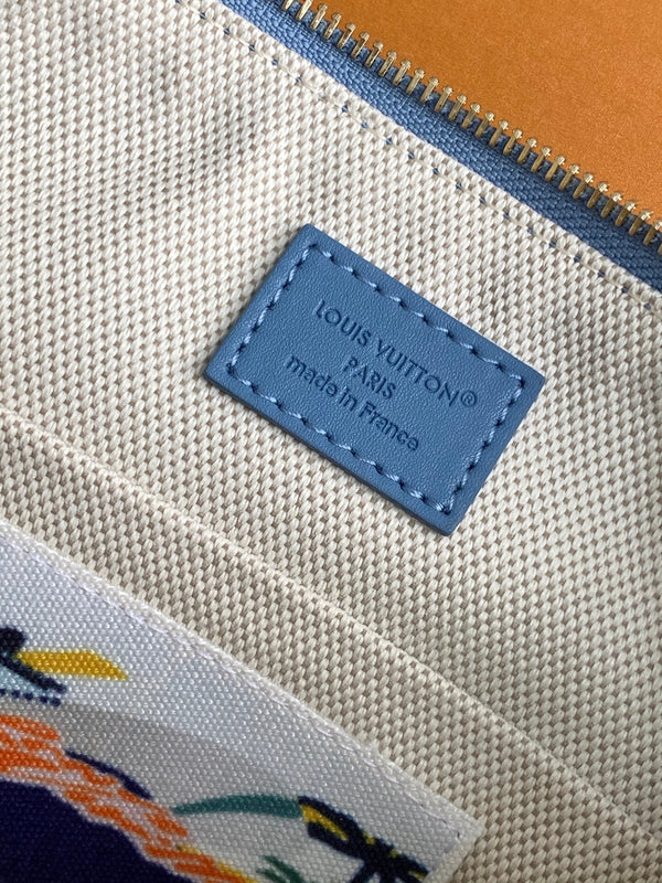 LV Pochette Accessories XL Denim Blue Cotton 3D Effect Damier Denim Pattern GHW