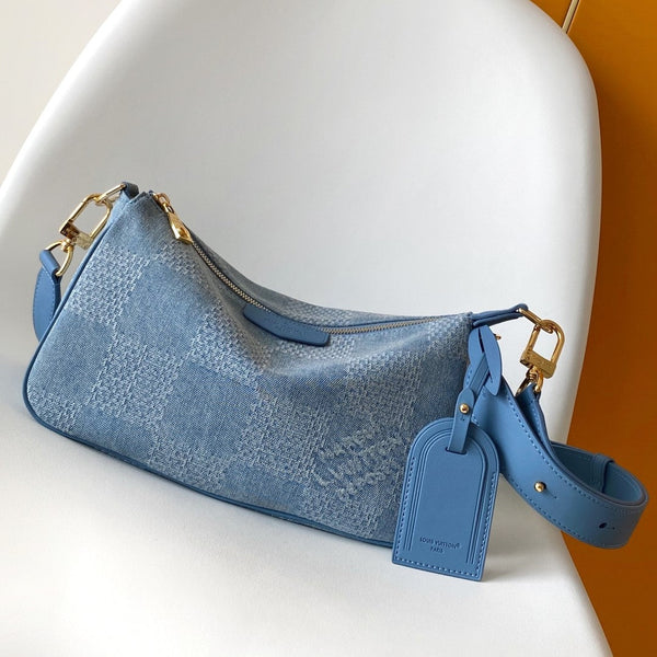 LV Pochette Accessories XL Denim Blue Cotton 3D Effect Damier Denim Pattern GHW