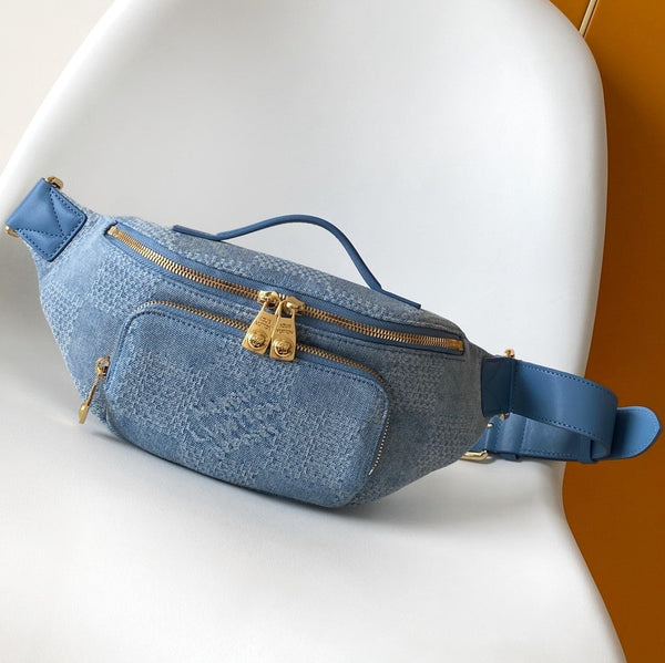 LV Rush Bumbag Denim Blue Cotton 3D Effect Damier Denim Pattern