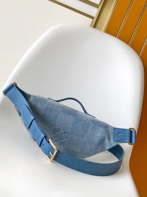 LV Rush Bumbag Denim Blue Cotton 3D Effect Damier Denim Pattern