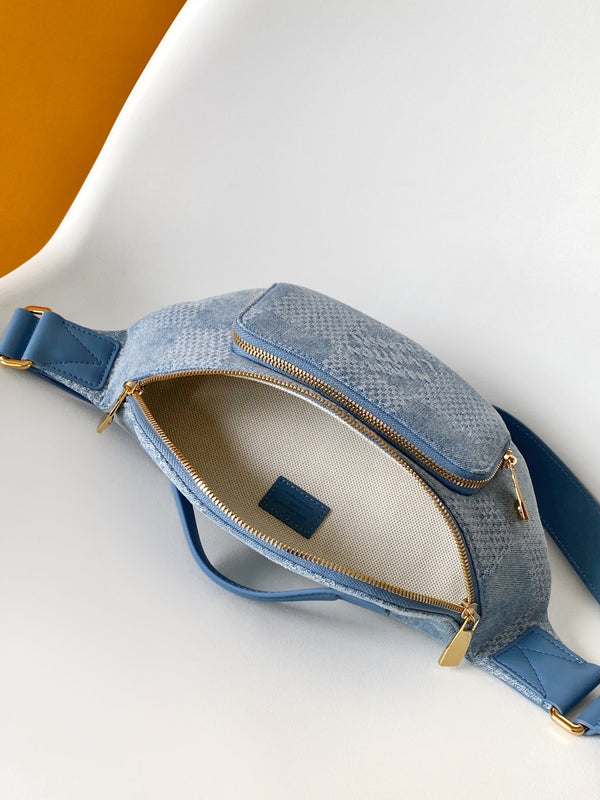 LV Rush Bumbag Denim Blue Cotton 3D Effect Damier Denim Pattern