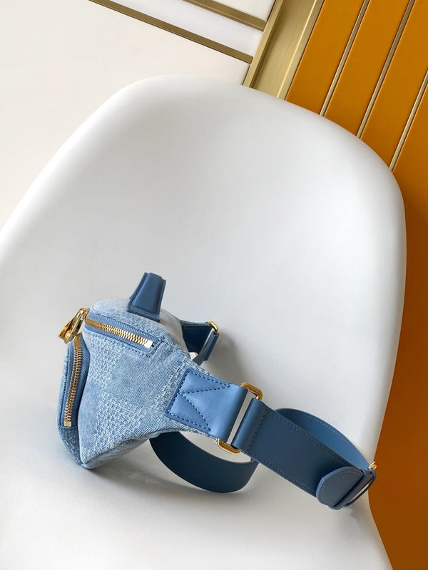 LV Rush Bumbag Denim Blue Cotton 3D Effect Damier Denim Pattern