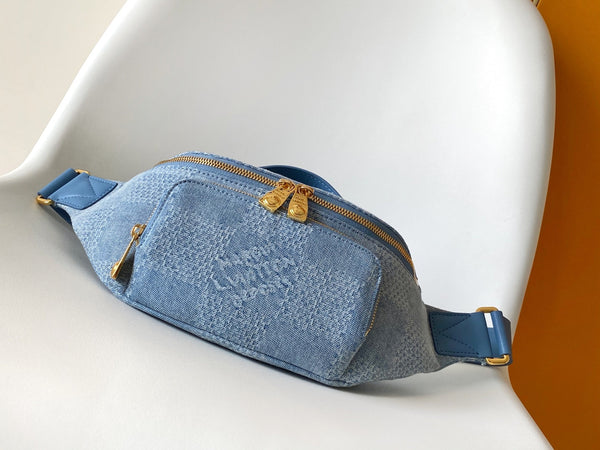 LV Rush Bumbag Denim Blue Cotton 3D Effect Damier Denim Pattern