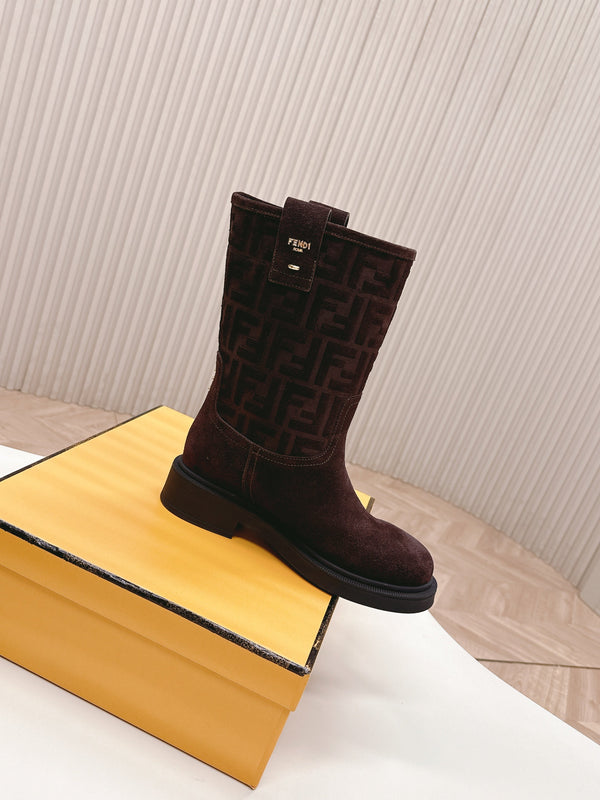 Fendi 25 Short Boots Deep Chocolate Brown Suede 500933