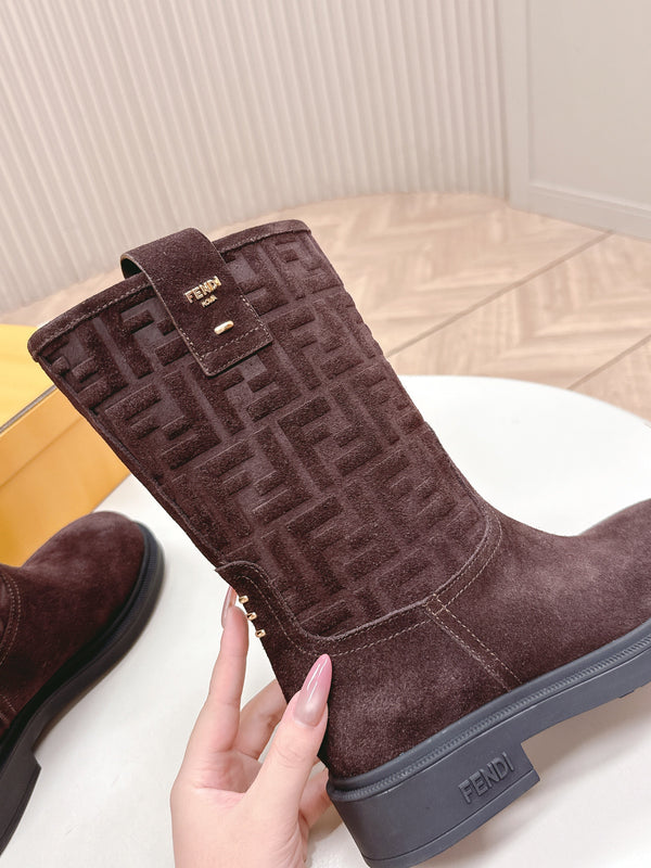Fendi 25 Short Boots Deep Chocolate Brown Suede 500933