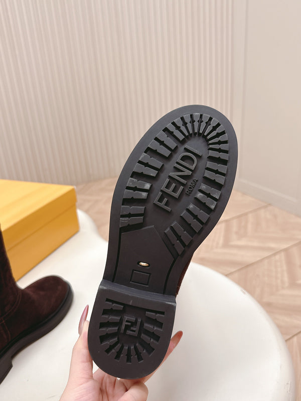 Fendi 25 Short Boots Deep Chocolate Brown Suede 500933