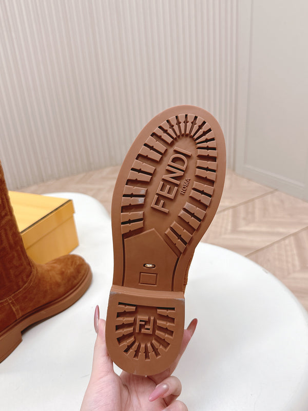 Fendi 25 Short Boots Caramel Brown Suede 500934