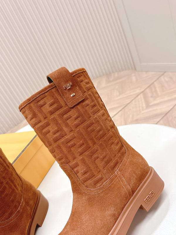Fendi 25 Short Boots Caramel Brown Suede 500934