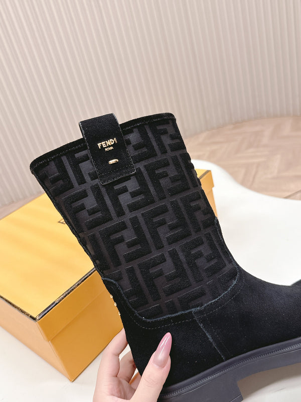 Fendi 25 Short Boots Black Suede 500935