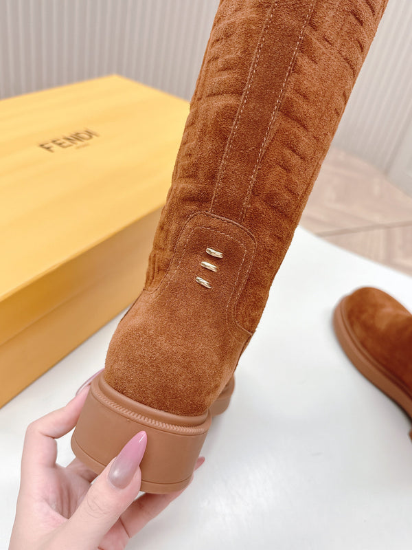 Fendi 25 High Boots Caramel Brown Suede 500939