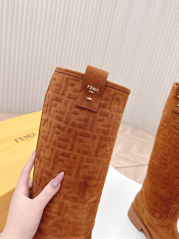 Fendi 25 High Boots Caramel Brown Suede 500939