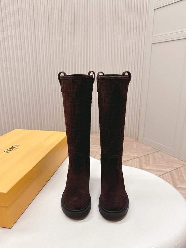 Fendi 25 High Boots Deep Chocolate Brown Suede 500940