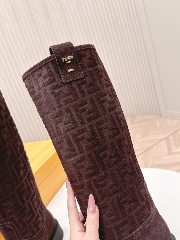 Fendi 25 High Boots Deep Chocolate Brown Suede 500940
